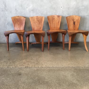 Set of Four Solid Walnut Handcrafted Chairs