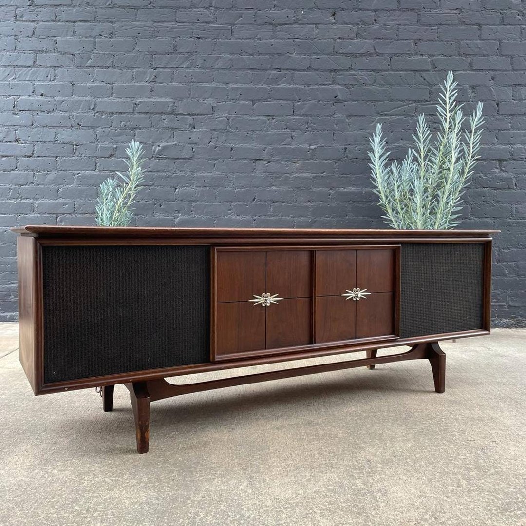 MidCentury Modern Walnut Stereo Console Table, c.1960’s Vintage