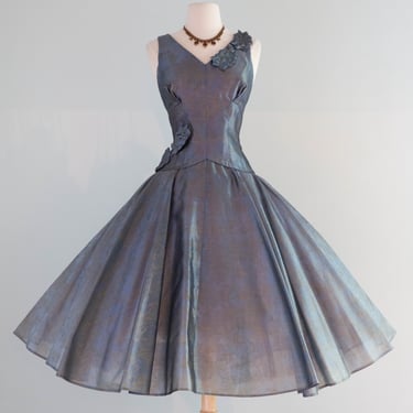 Gorgeous 1950's Crystal Blue Shimmering Organza Party Dress By Claudia Young / Medium