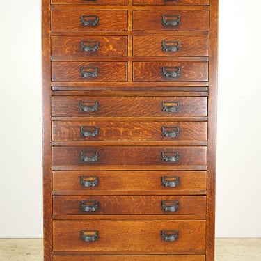 Antique Victorian Oak 15 Drawer Flat File Cabinet