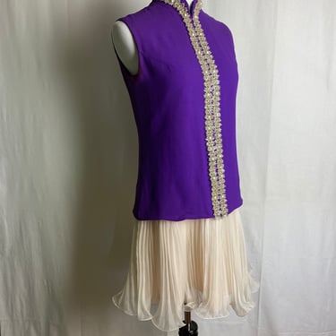 60’s groovy mod purple mini dress dropped waist glitter glam Go-Go style pleated shift dress ~twiggy Mod hippie girl size Small 