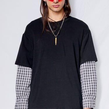 Black/Black Plaid Combo Long Sleeve Shirt