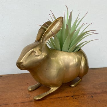 Vintage Brass Rabbit Planter, Bunny Rabbit, Made In India, 6-1/4