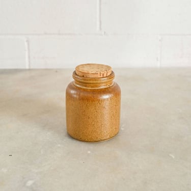 vintage french petite brown mustard jar with cork lid