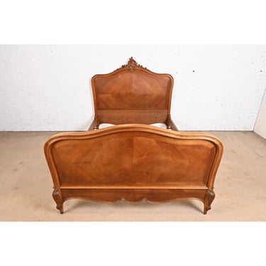 Louis Majorelle Style French Art Nouveau Carved Walnut Queen Size Bed, Circa 1900