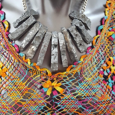 YOCHI NY Designer Necklace~Chunky Brass & Steel Necklace 