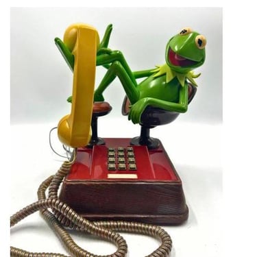 Vintage Kermit the Frog Phone with Original Box, 1983, Jim Henson, Muppets, Rainbow Telephone Cord, Telephone in Working Condition 