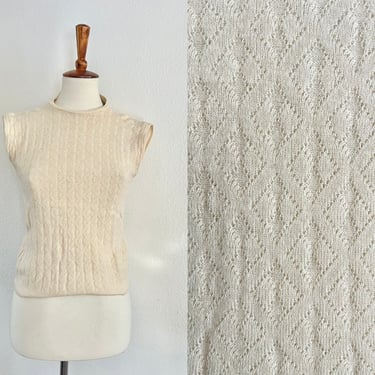 Vintage cream 50s knit shell top size small 