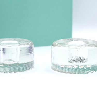 Vintage Round Glass Candlestick Holders 