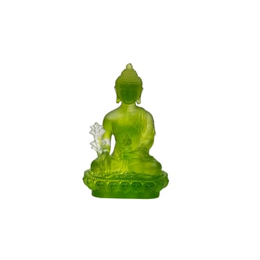 5" Green Crystal Glass Cross Leg Medicine Amitabha Shakyamuni Buddha ws3668E 