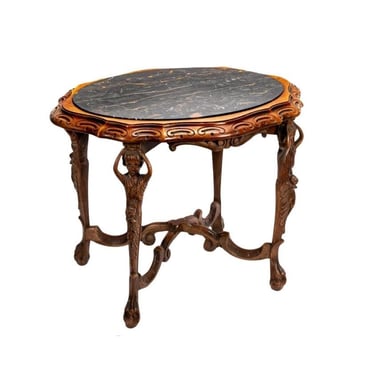 Antique Carved Figural Marble Top End Table in the manner of R.J. HORNER 