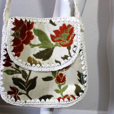 Vintage 1960s Mr. Ernest Simon Tapestry chenille Carpet Purse Hobo Handbag Raffia Straw Made in Italy 