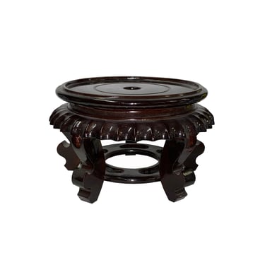 6.75" Chinese Dark Brown Wood Round Table Top Vase Stand Display Easel ws3307BE 