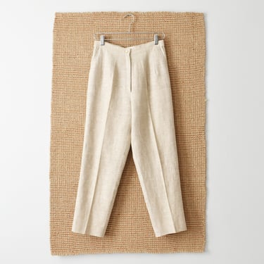 vintage linen trousers, 90s tailored high waist pants 