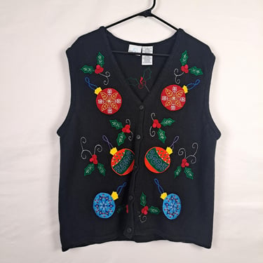 Vintage 90s Christmas Applique Sweater Vest 