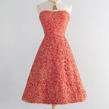 Stunning 1950's Couture Evening Dress in "Besame" Red Imported Lace / SM