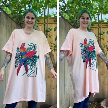 Vintage 1980’s Pink Sleep Shirt with Scarlet Macaw Graphic 