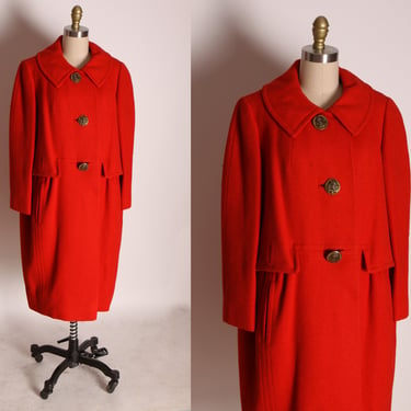 1950s Red Long Sleeve Anchor Button Down Front Outer Pockets Coat by Ben Gershel by Robert Knox -XL 