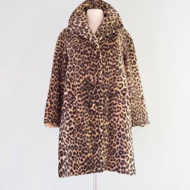 MEOW! Glamorous 1960's Faux Leopard Print Coat / Medium