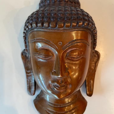 Small Buddha Head Wall Hanging Statue | Metal Buddha Head Wall Art Figurine 