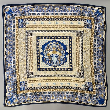 FENDI Blue Beige Abstract Floral Silk Square Scarf