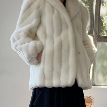 80s White Faux Fur Short Coat (M)