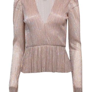 Sabina Musayev - Rose Gold & Silver Metallic Peplum Top Sz XS