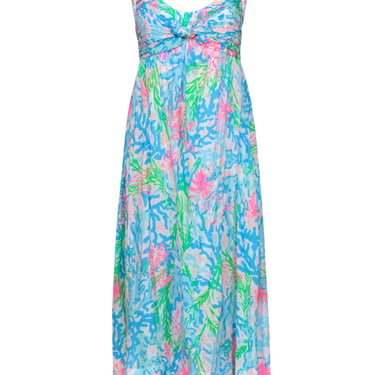 Lilly Pulitzer - Blue & Multicolor Coral Print "Sabrinah" Maxi Dress Sz 2