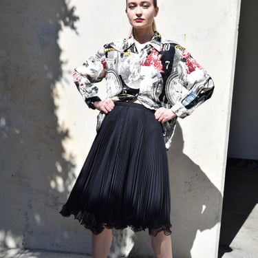 CHIFFON KNIFE Pleated Black Vintage Flair Skirt SZ Medium 