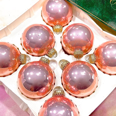 VINTAGE: 8pcs - Pale Pink Glass Christmas Ornaments in Box - Christmas Krebs - Holiday Ornaments Decor Xmas 