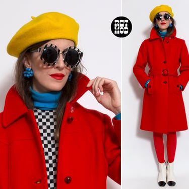 Beautiful Vintage 60s 70s Bright Red Wool Winter Coat - AS IS 