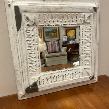 Cream Colored Distressed Tin Mirror from Pottery Barn