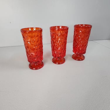 Set of 3 Fostoria Flame Orange Pebble Beach Drinking Glasses 