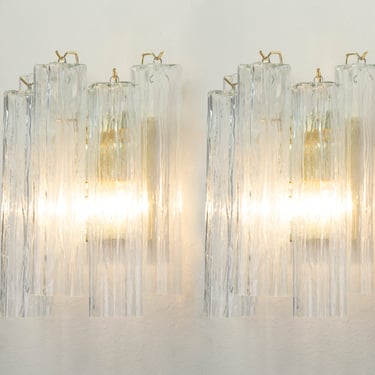 Set of 2 Wall sconce with Murano glass clear color Made in Italy, vintage style wall lamp with glass trunk 