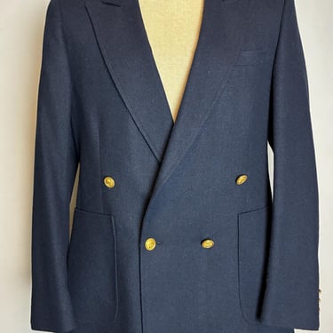 Vintage 1970s American Fashion Collection by h.i.s Blue Double Breasted Blazer - Size 40 - Preppy 