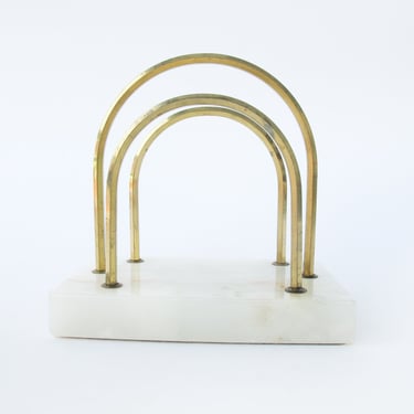 Arch Letter File Holder Organizer White Marble Onyx and Brass 