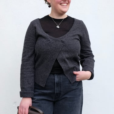 Asymmetric Knit Cardi / Charcoal