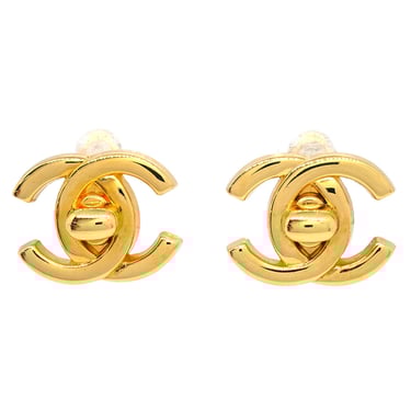 Chanel CC Turnlock Earrings Clip-On Gold Small 96A