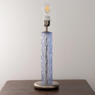 Murano glass table lamp, Cylinders violet blue color with brushed finish, height 40 cm design lamps  Made in Italy 