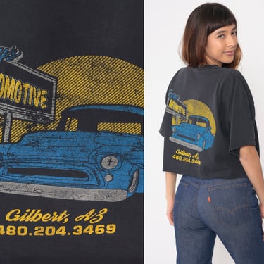 Gary's Automotive T Shirt 90s Car Mechanic Crop Top Gilbert Arizona Cropped T Shirt Faded 1990s Vintage Cutoff Graphic Extra Large xl 