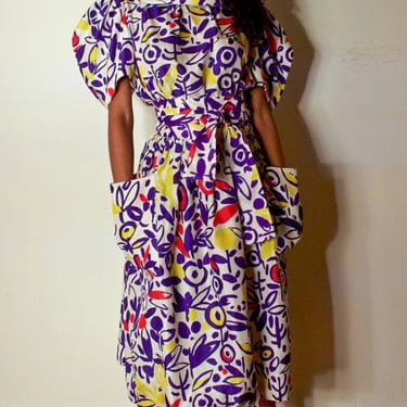Jean Patou multicolor floral printed silk dress 