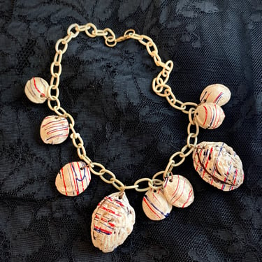1930s Folk Art Peach Pit and Celluloid Necklace