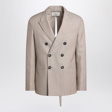 Ami Paris Double-Breasted Beige Wool Jacket Men