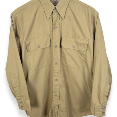 Vintage 1940s YALE Regulation Sanforized Cotton Poplin Military Shirt ~ 15 1/2 x 32 ~ 40s Work Wear ~ Spearpoint Collar ~ Gussets ~ Khaki 