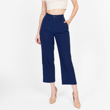 Small 70s Navy Blue High Waisted Trousers 25.75