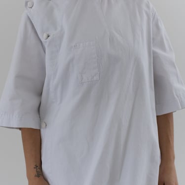 Vintage White Cotton Tunic Blouse Shirt | Side Knot Button Short Sleeve Smock | Ceramic Studio | M | 
