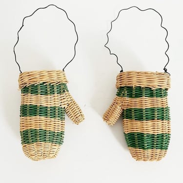 Striped Wicker Hanging Mittens - Pair 