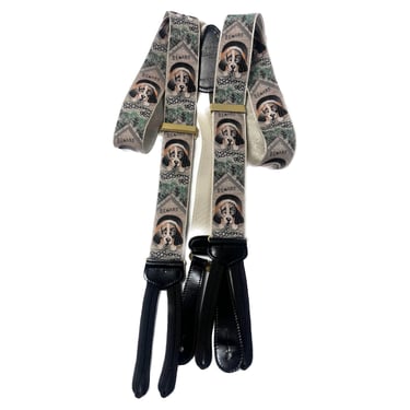 RARE Calvin Curtis Dog Beware of Dog, Suspenders Leather Ends Adjustable Back, Hunting Dog,  Gift for Men,  Retro Animal Lover Accessory 