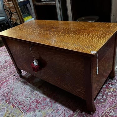 Vintage blanket chest on wheels with working lock. 38” x 18” x 21” 