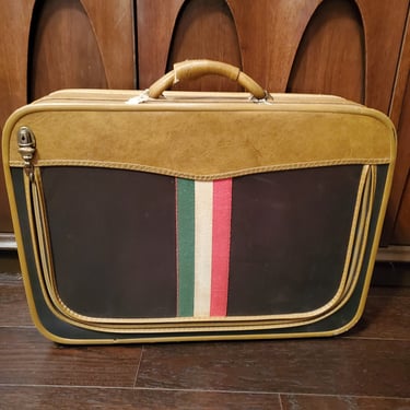 Italian Vintage Luggage, Italian Flag Luggage, Vegan Leather Suitcase, Vintage Suitcase, Italian Stripe Luggage 
